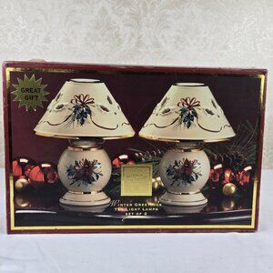 Lenox For The Holidays Winter Greetings Tea Light Lamps Set of 2 Porcelain IOB